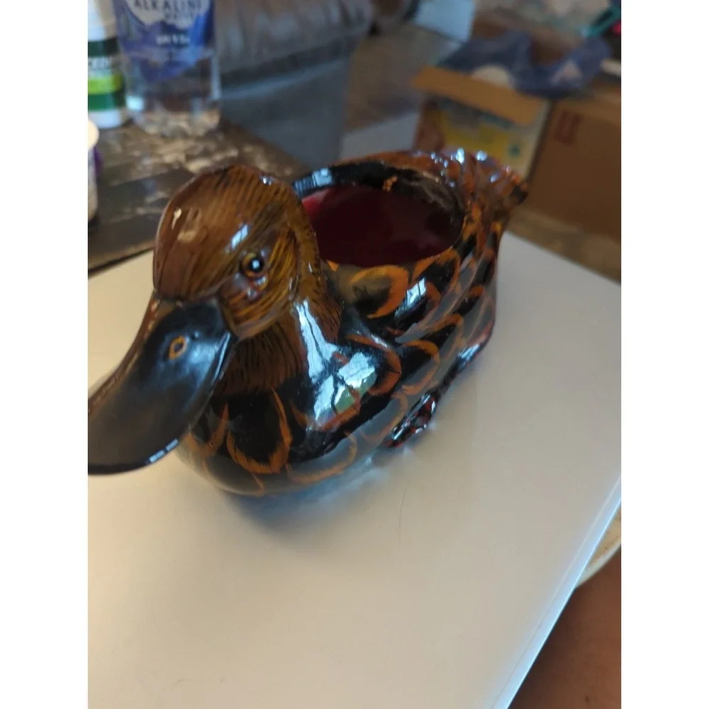 Vintage 1993 Holland Floral Ceramic Oriental Duck Planter Mallard Duck